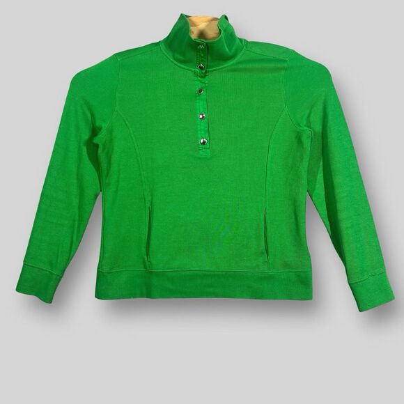 Lauren Ralph Lauren Sweater Womens Large Green Pullover T‎ Snap Front Pocket - Picture 1 of 5